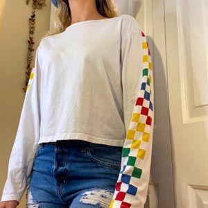 On Fire Rainbow Checkered Long Sleeve Crop Top